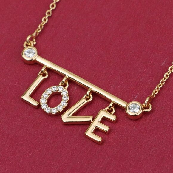 Rose Gold LOVE Necklace with Dainty CZ Charms - Adjustable Chain, XPNL0411 - Picture 1 of 13